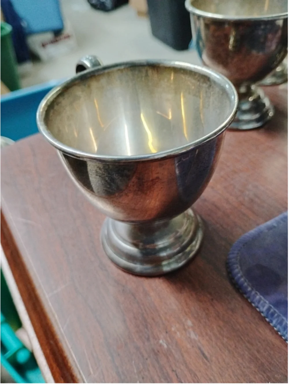 Vintage Nickel Silver Footed Tea Cup Silverplate Barware From Japan 3